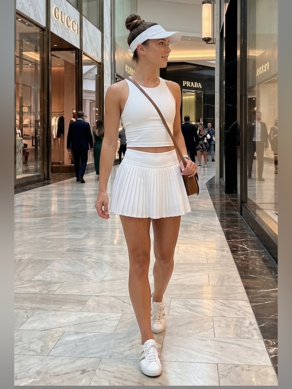 Lululemon Womens White Mesh Pleats Mini Tennis Skirt w/Elastic Waist (Size 10)